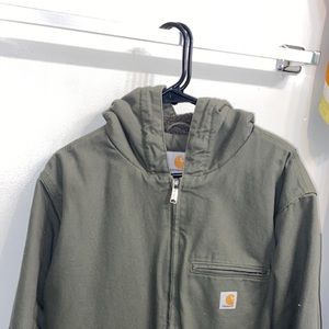 Forest green mens Carhartt winter jacket. Sherpa lined